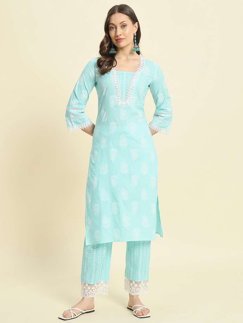 women three quarter sleeve kurta pant set
