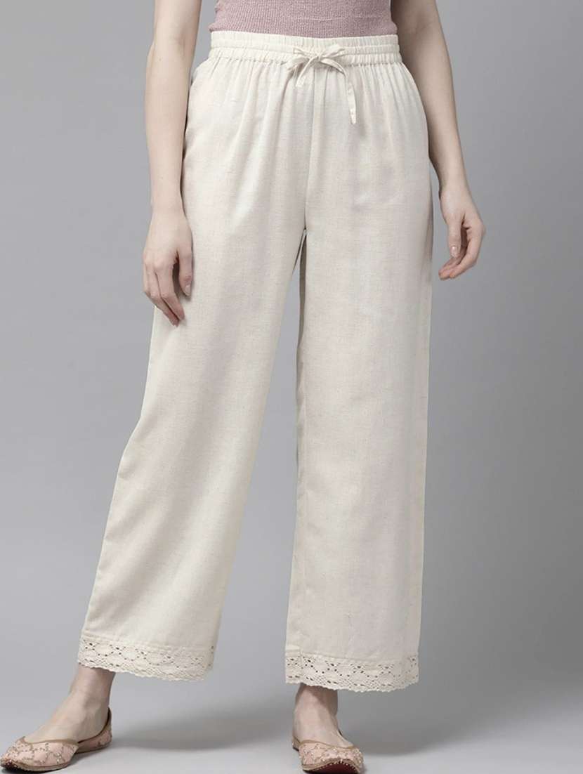 women solid mid rise straight palazzo