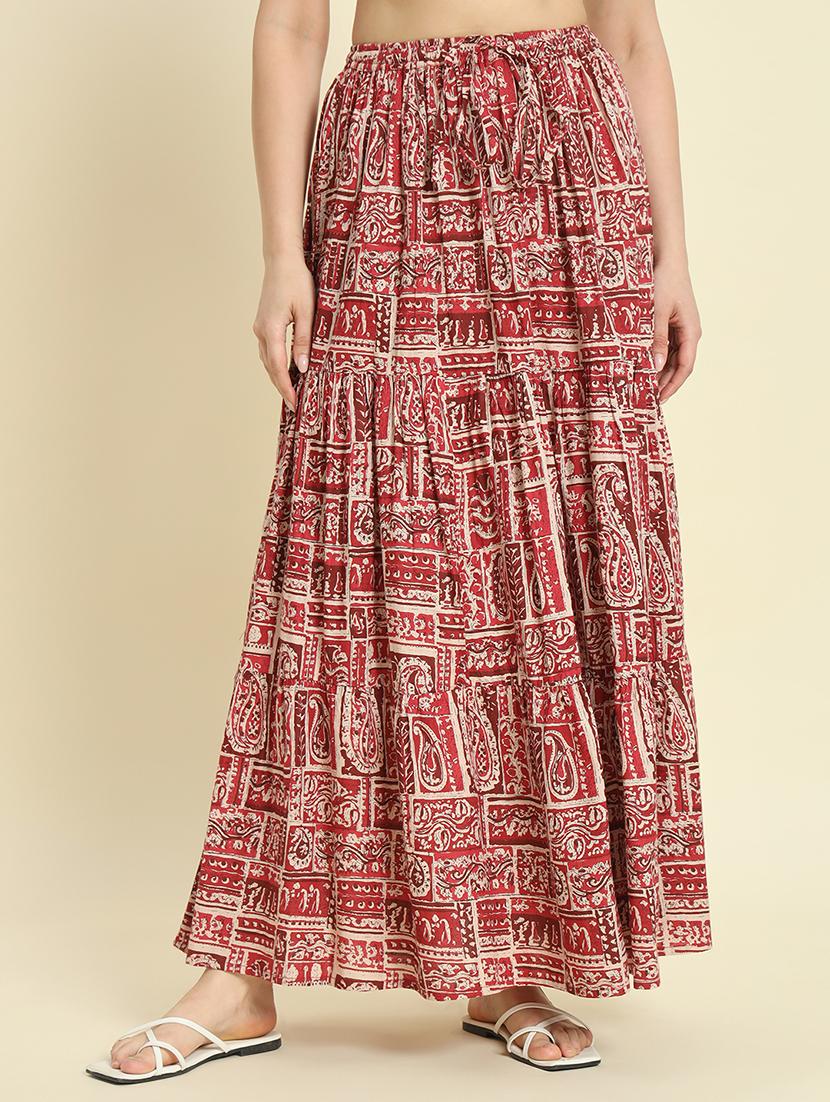 women maroon printed tiered long skirt - 21685533 -  Zoom Image - 0