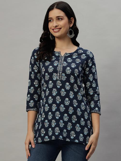 women three quarter sleeve straight kurti - 21685583 - Standard Image - 0