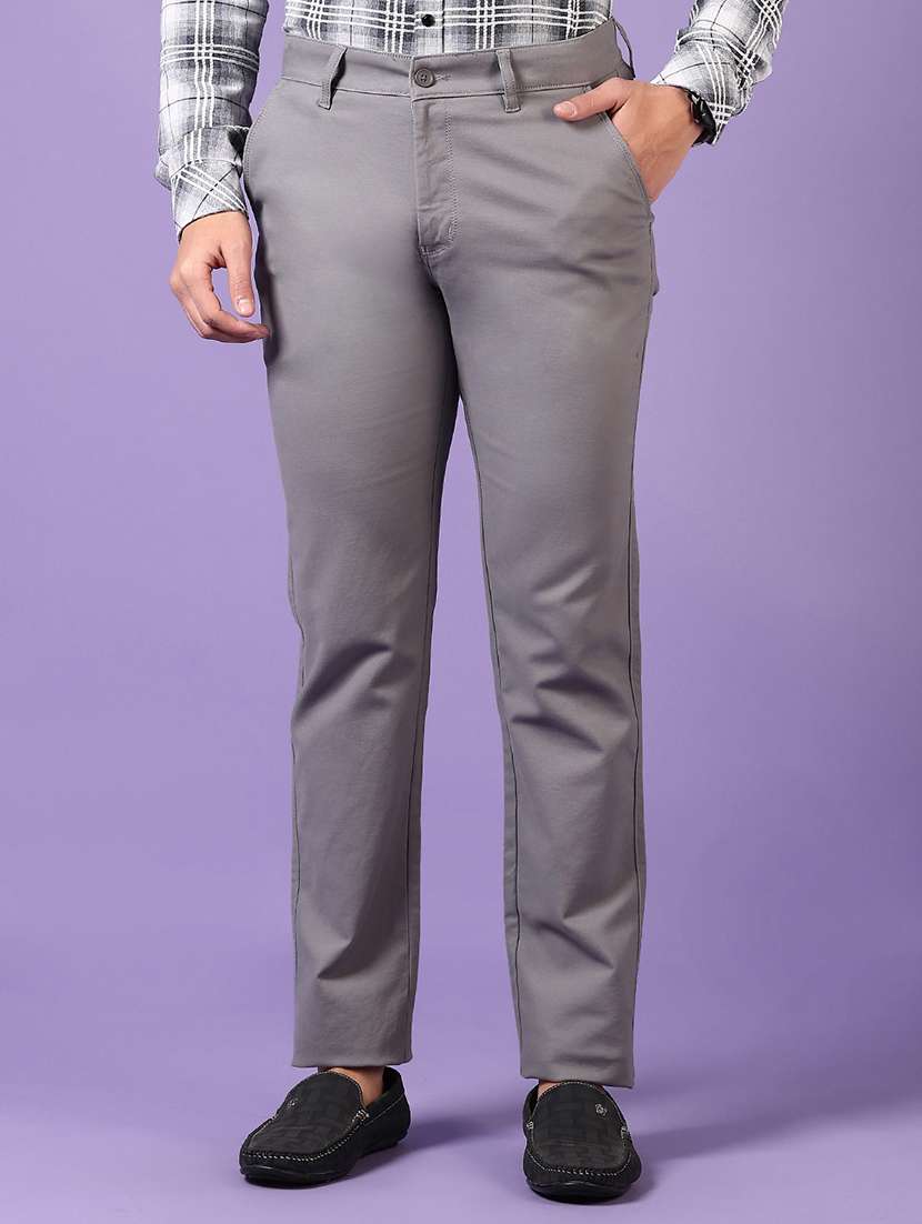 men solid mid rise chinos trouser