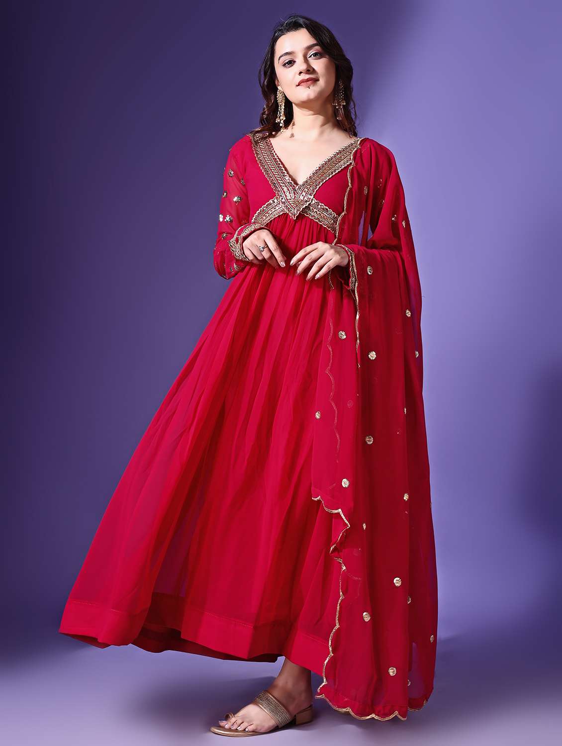 women embroidered pink kurta dupatta set - 21685921 -  Standard Image - 1