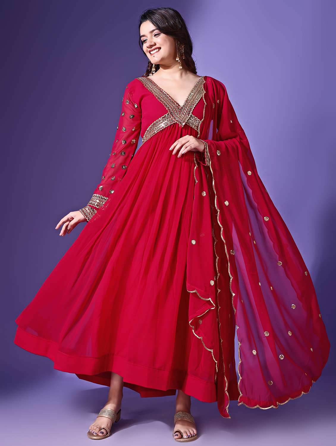 women embroidered pink kurta dupatta set - 21685921 -  Standard Image - 4