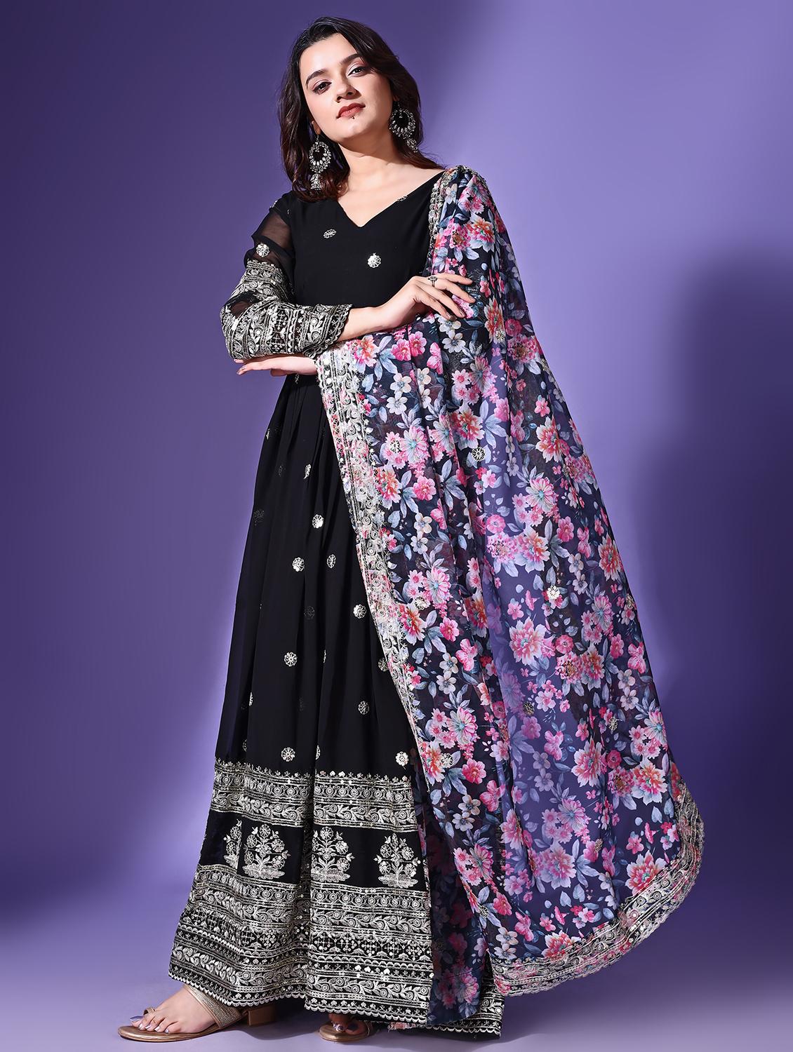 women embroidered black kurta dupatta set - 21685928 - Standard Image - 1