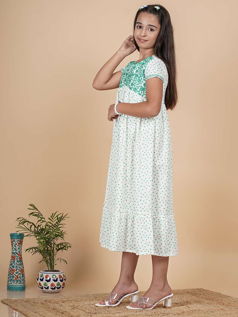 girls white printed short sleeve tiered dress - 21685956 -  Standard Image - 1