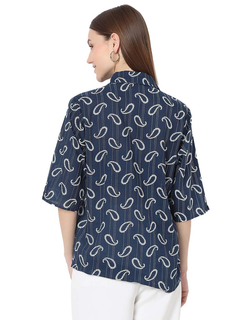 women navy blue paisley printed regular shirt - 21685959 - Standard Image - 4