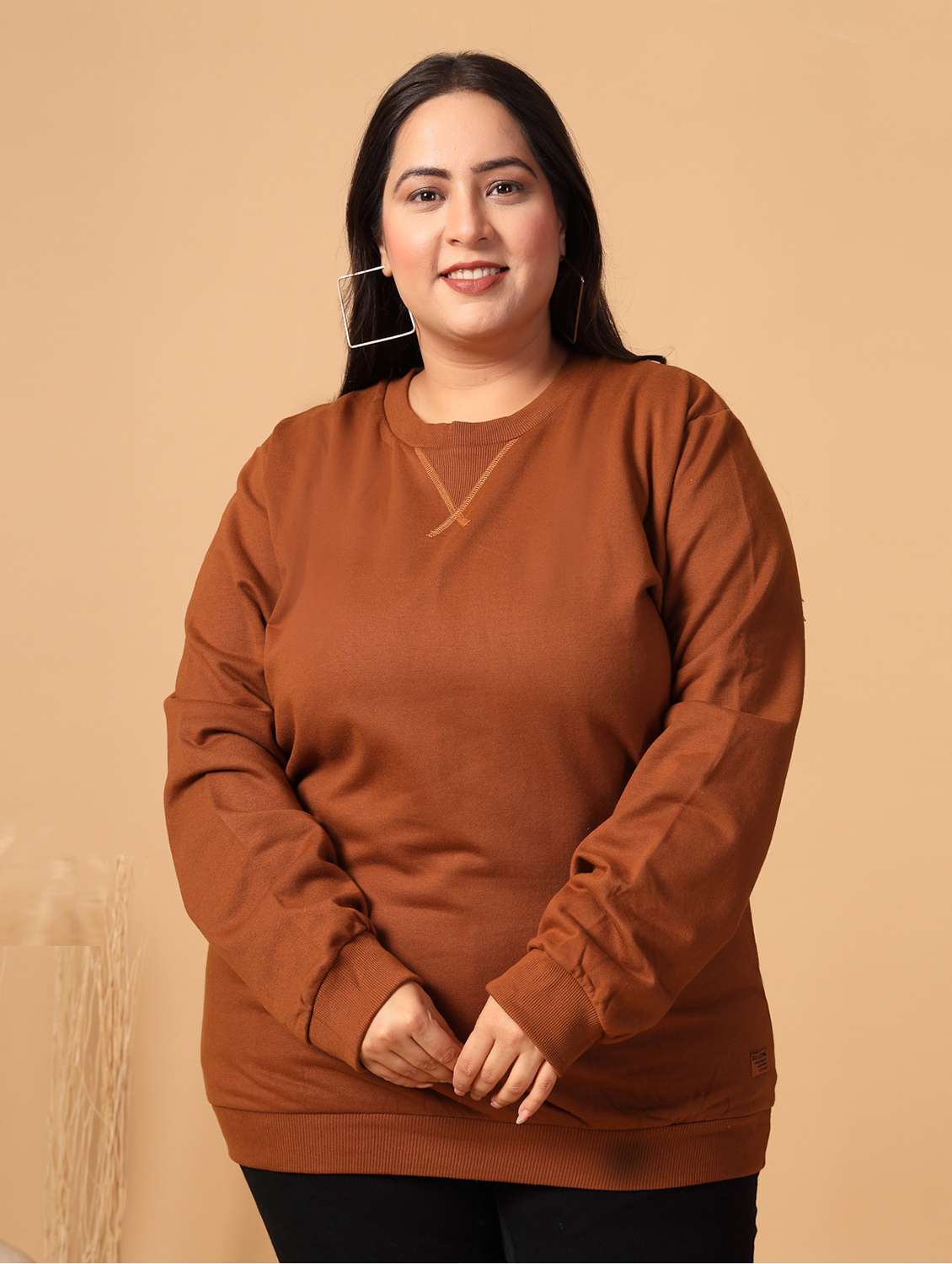 women plus size solid long sleeves sweatshirt - 21686019 -  Standard Image - 1