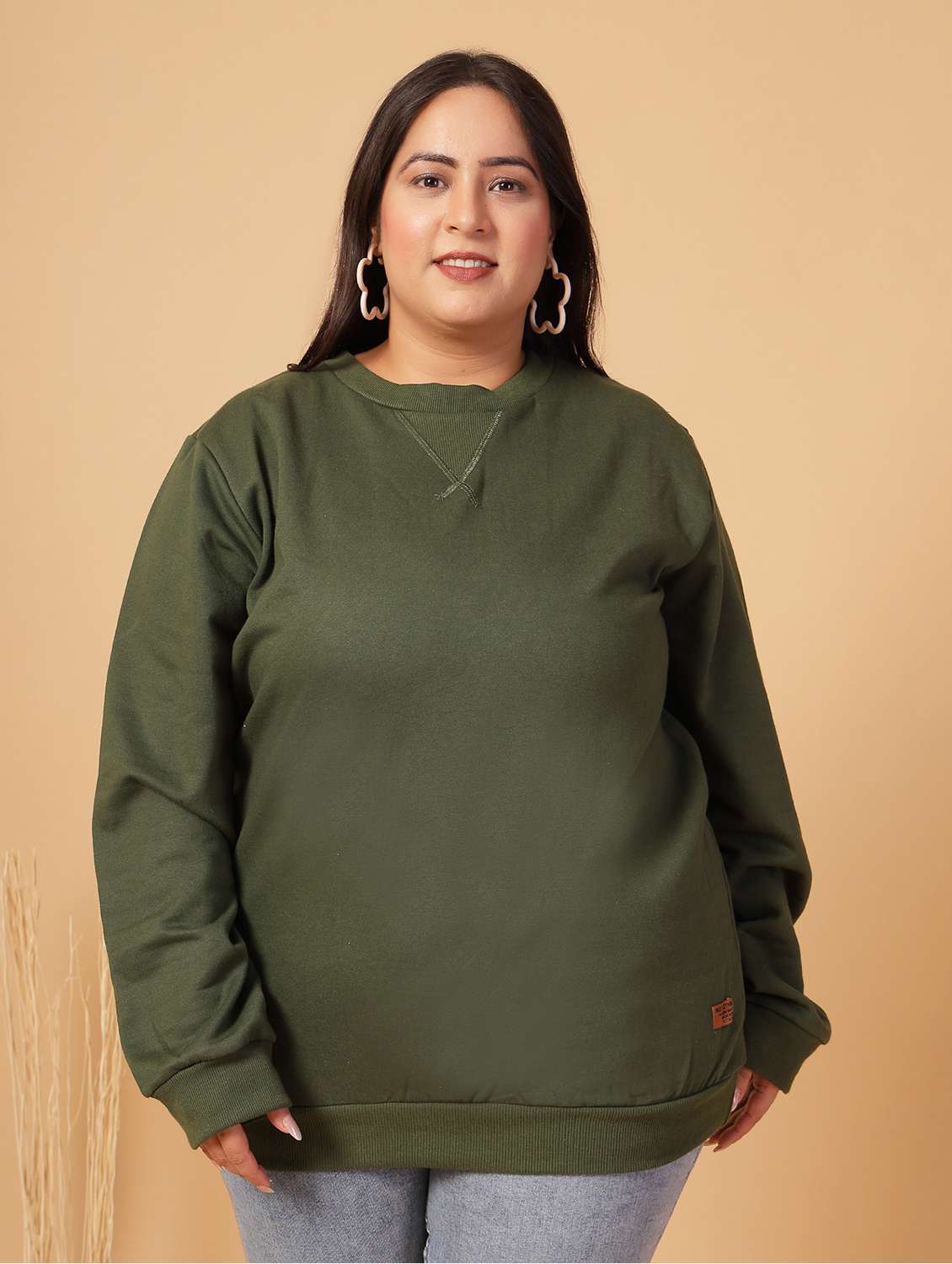 women plus size solid long sleeves sweatshirt - 21686020 -  Standard Image - 1