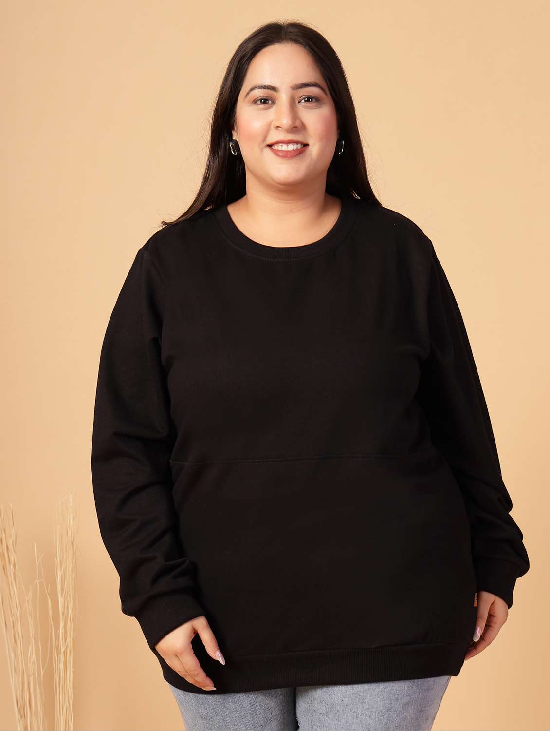 women plus size solid long sleeves sweatshirt - 21686022 -  Standard Image - 1