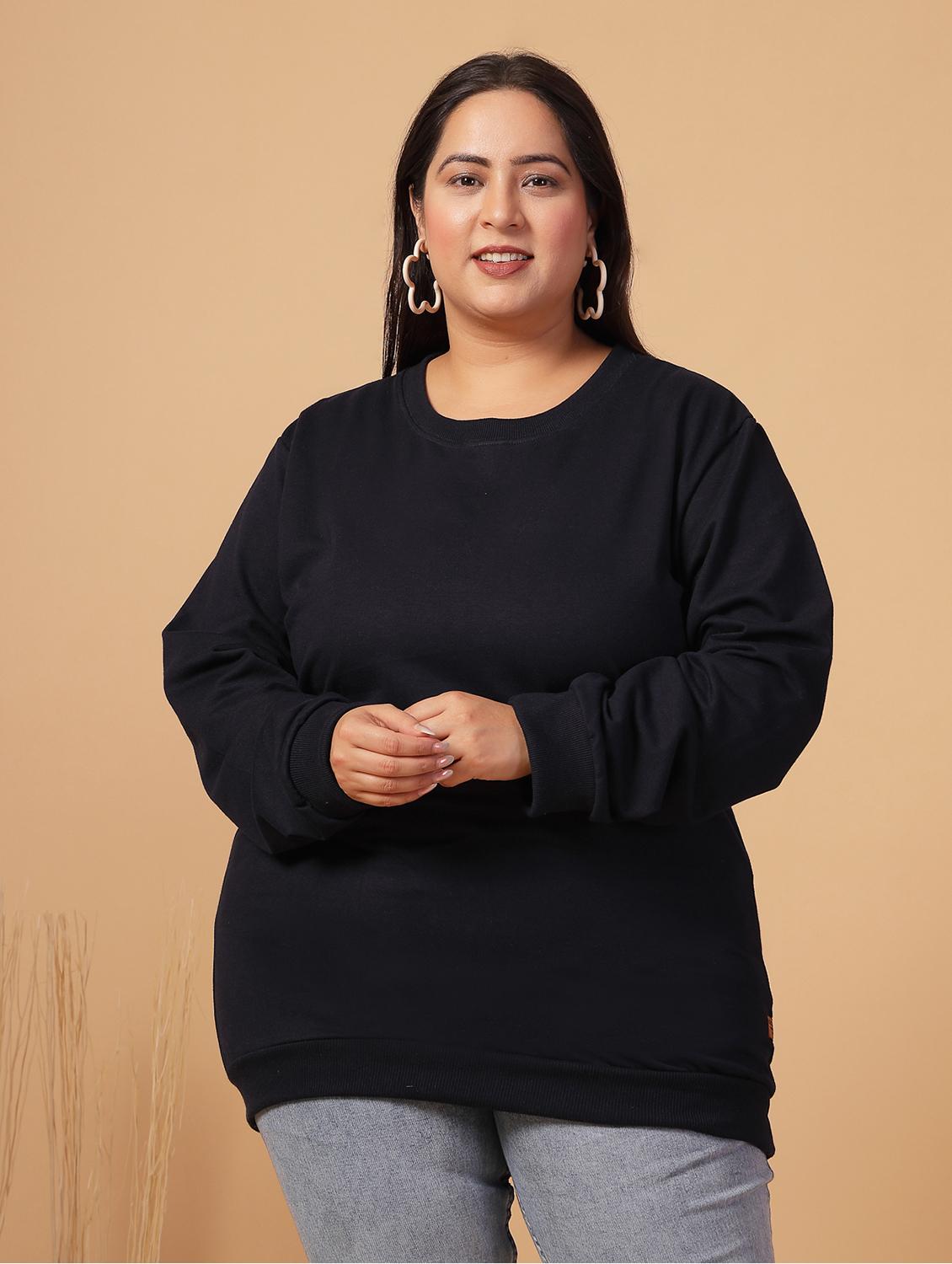 women plus size solid long sleeves sweatshirt - 21686023 -  Standard Image - 1