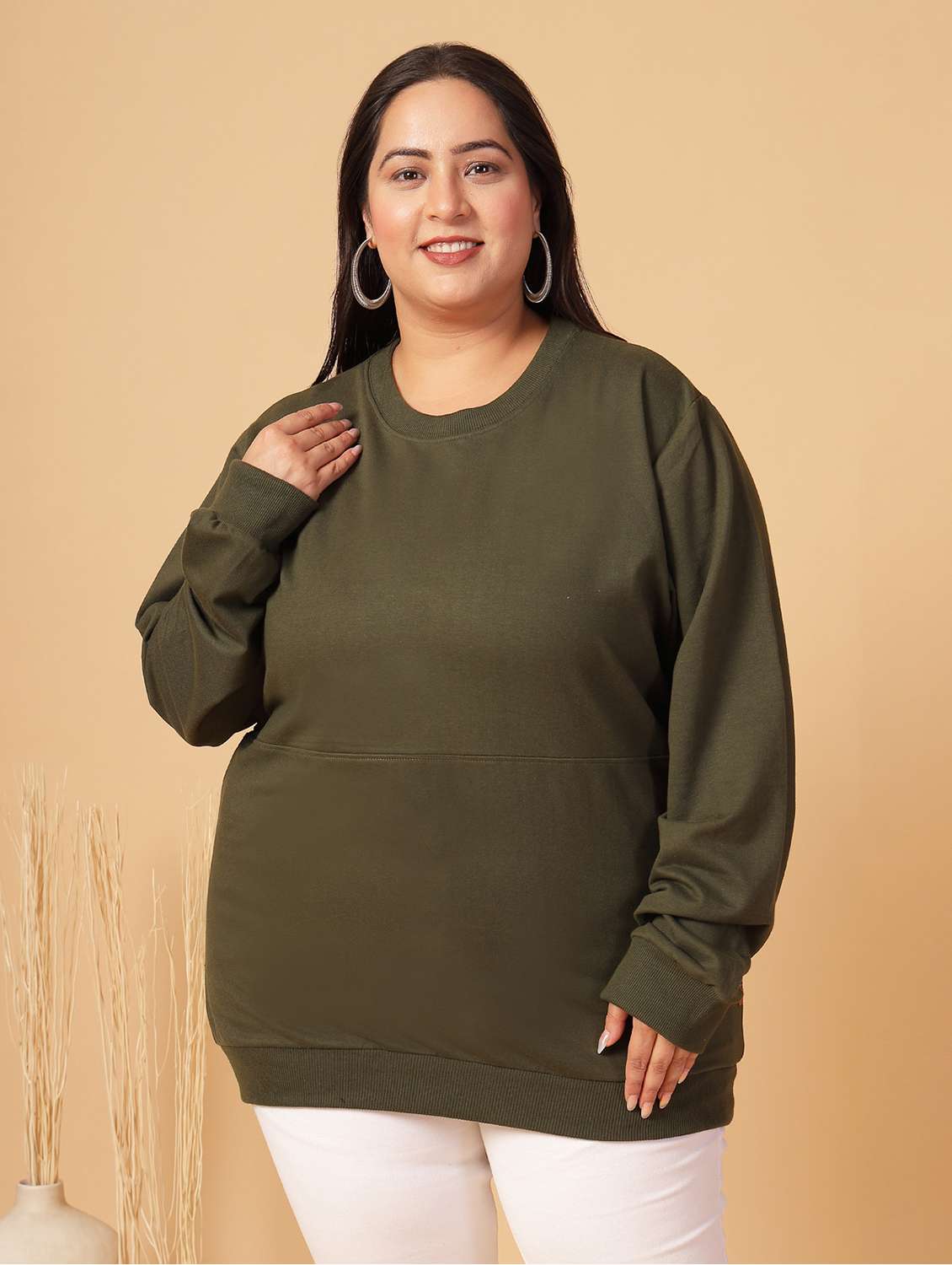 women plus size solid long sleeves sweatshirt - 21686024 -  Standard Image - 1