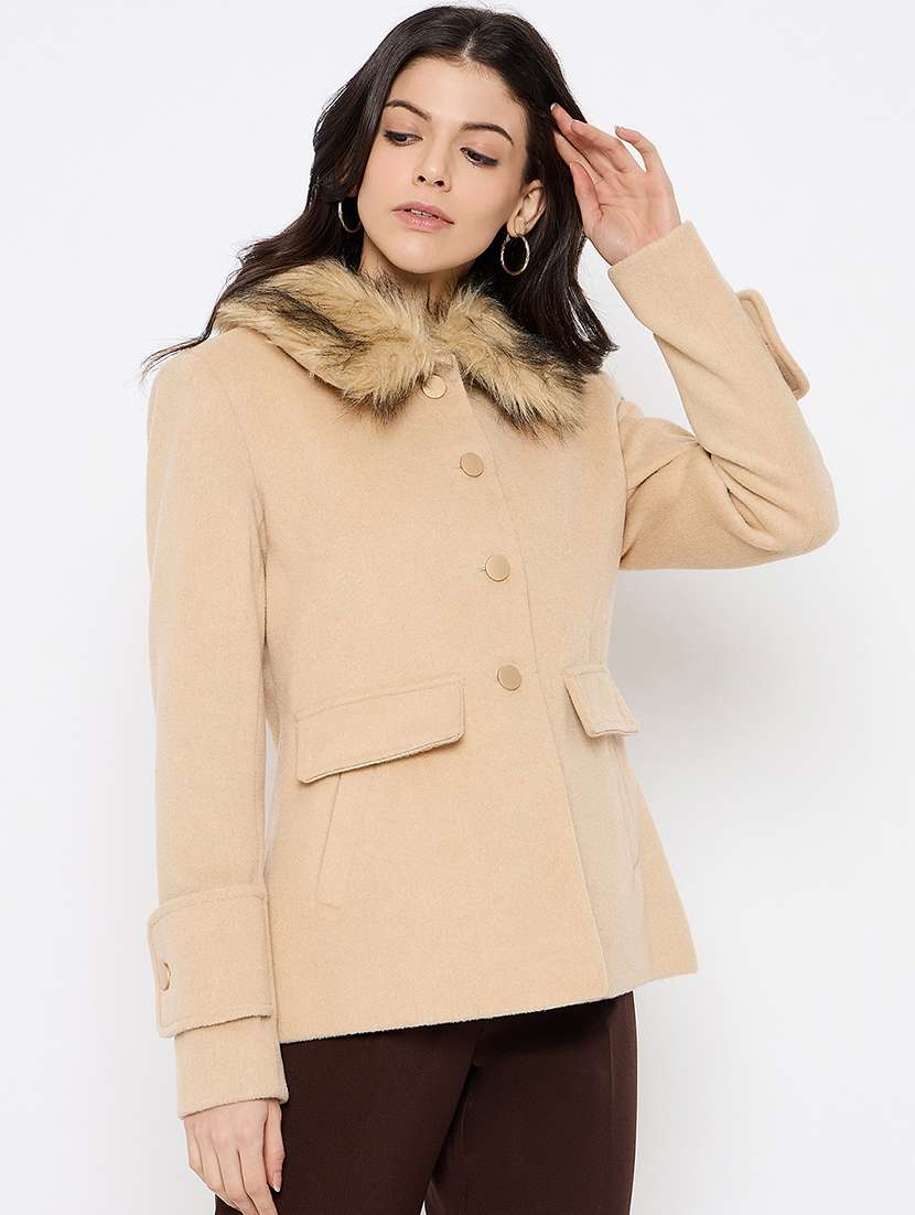 women fur detailed long sleeves regular coat - 21686037 -  Standard Image - 1