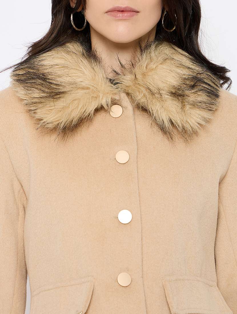women fur detailed long sleeves regular coat - 21686037 -  Standard Image - 4