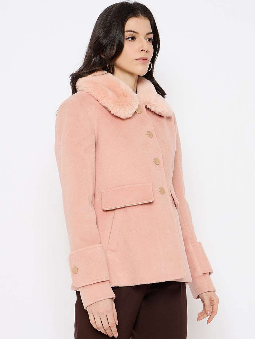 women fur detailed long sleeves regular coat - 21686038 -  Standard Image - 1