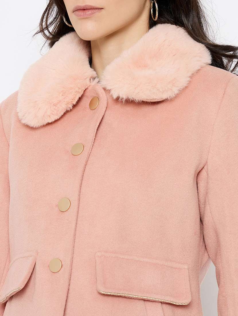 women fur detailed long sleeves regular coat - 21686038 -  Standard Image - 4