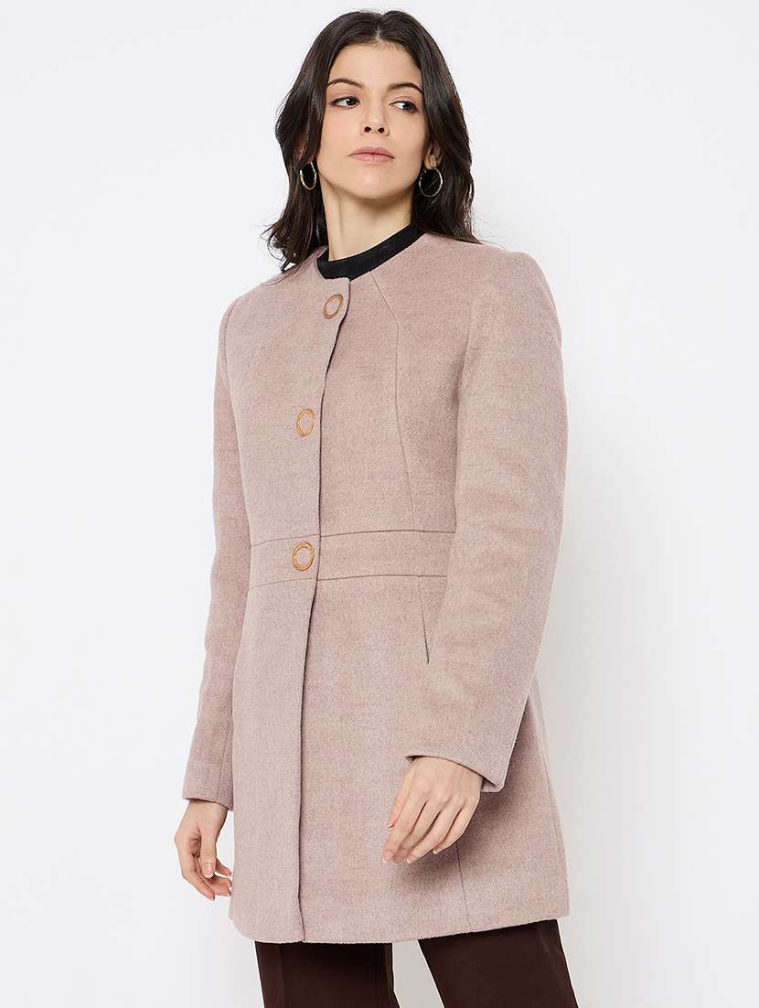 women solid long sleeves trench coat - 21686040 -  Standard Image - 1