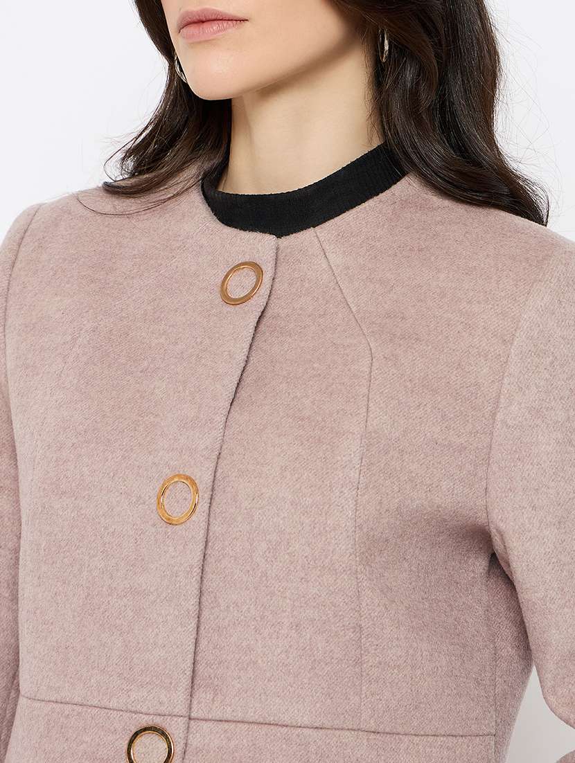 women solid long sleeves trench coat - 21686040 -  Standard Image - 4