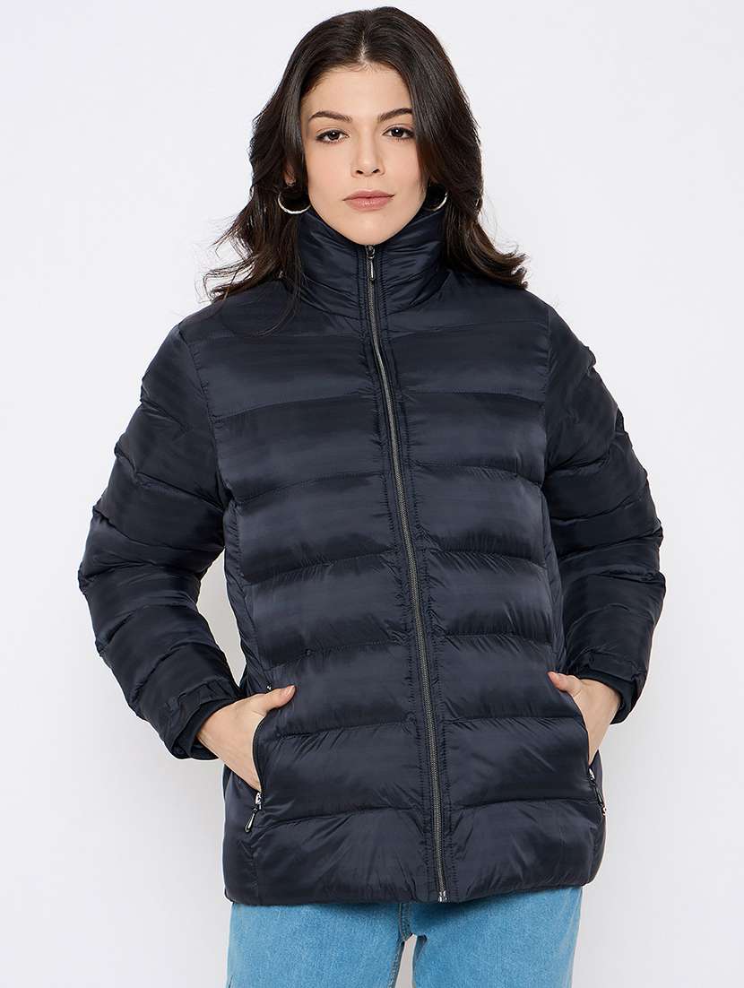 women solid long sleeves puffer jacket