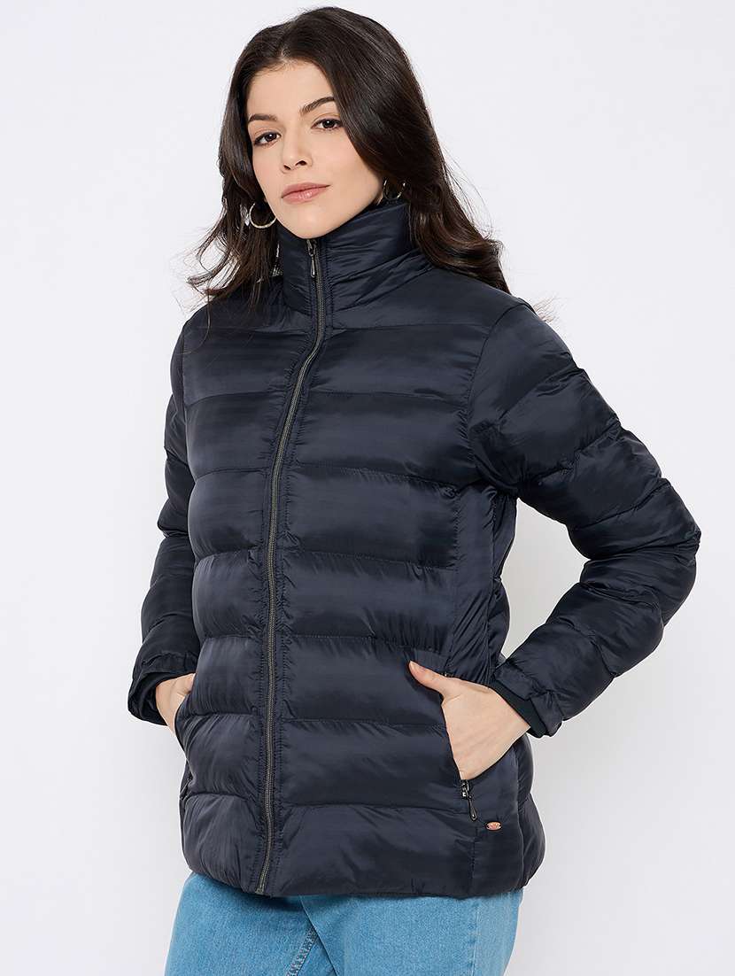 women solid long sleeves puffer jacket - 21686046 -  Standard Image - 1