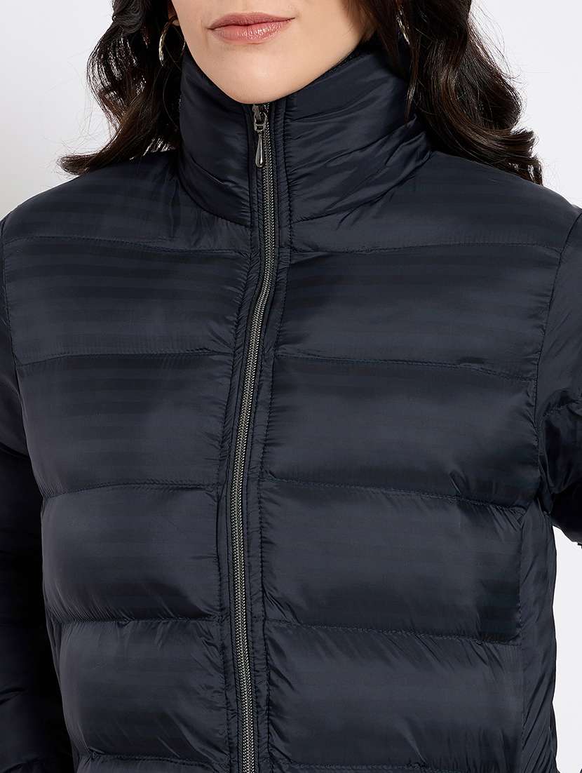 women solid long sleeves puffer jacket - 21686046 -  Standard Image - 4