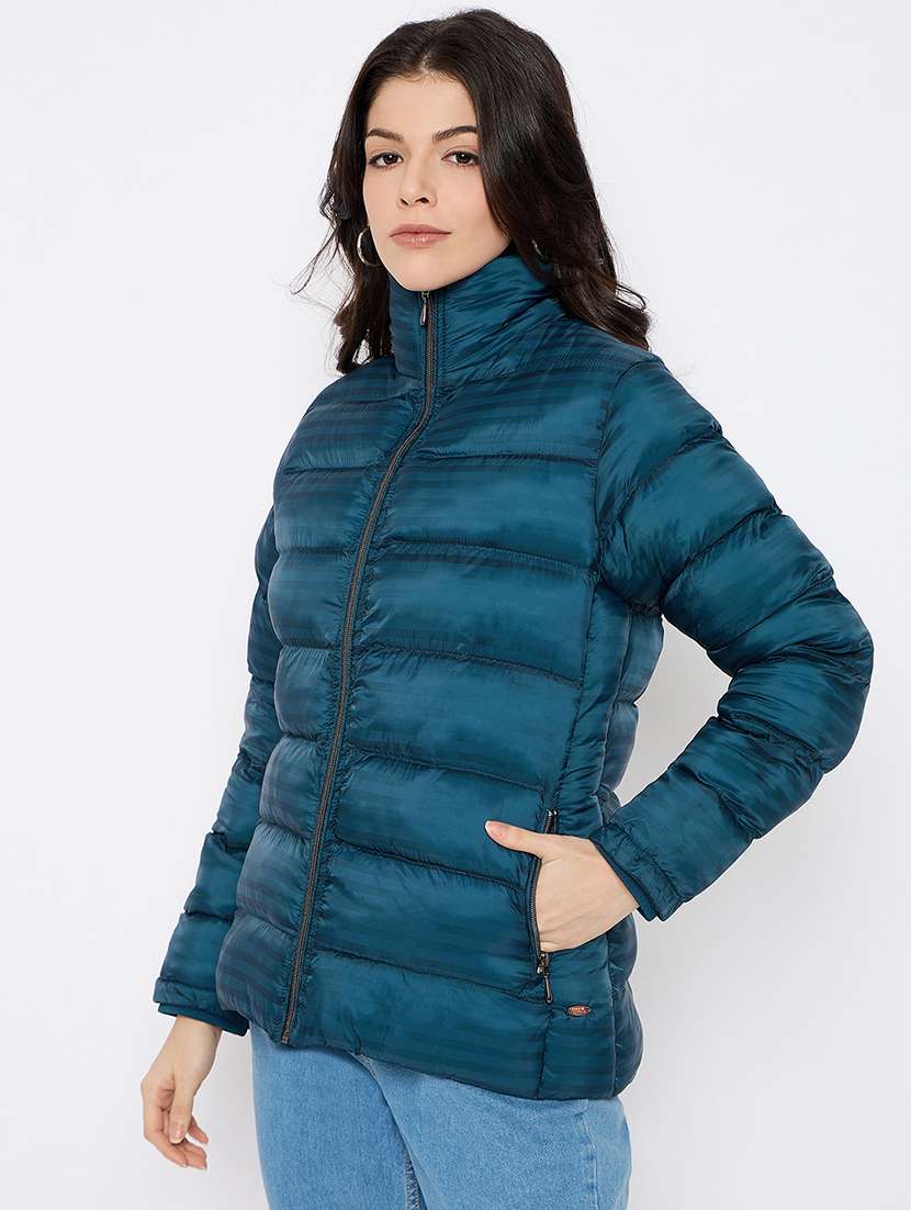 women solid long sleeves puffer jacket - 21686047 -  Standard Image - 1