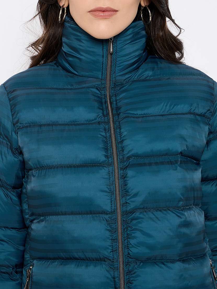 women solid long sleeves puffer jacket - 21686047 -  Standard Image - 4