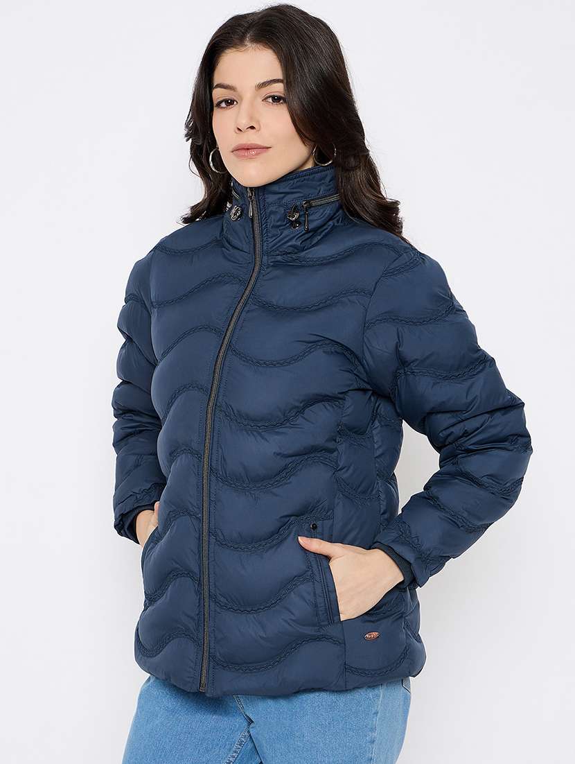 women solid long sleeves puffer jacket - 21686048 -  Standard Image - 1