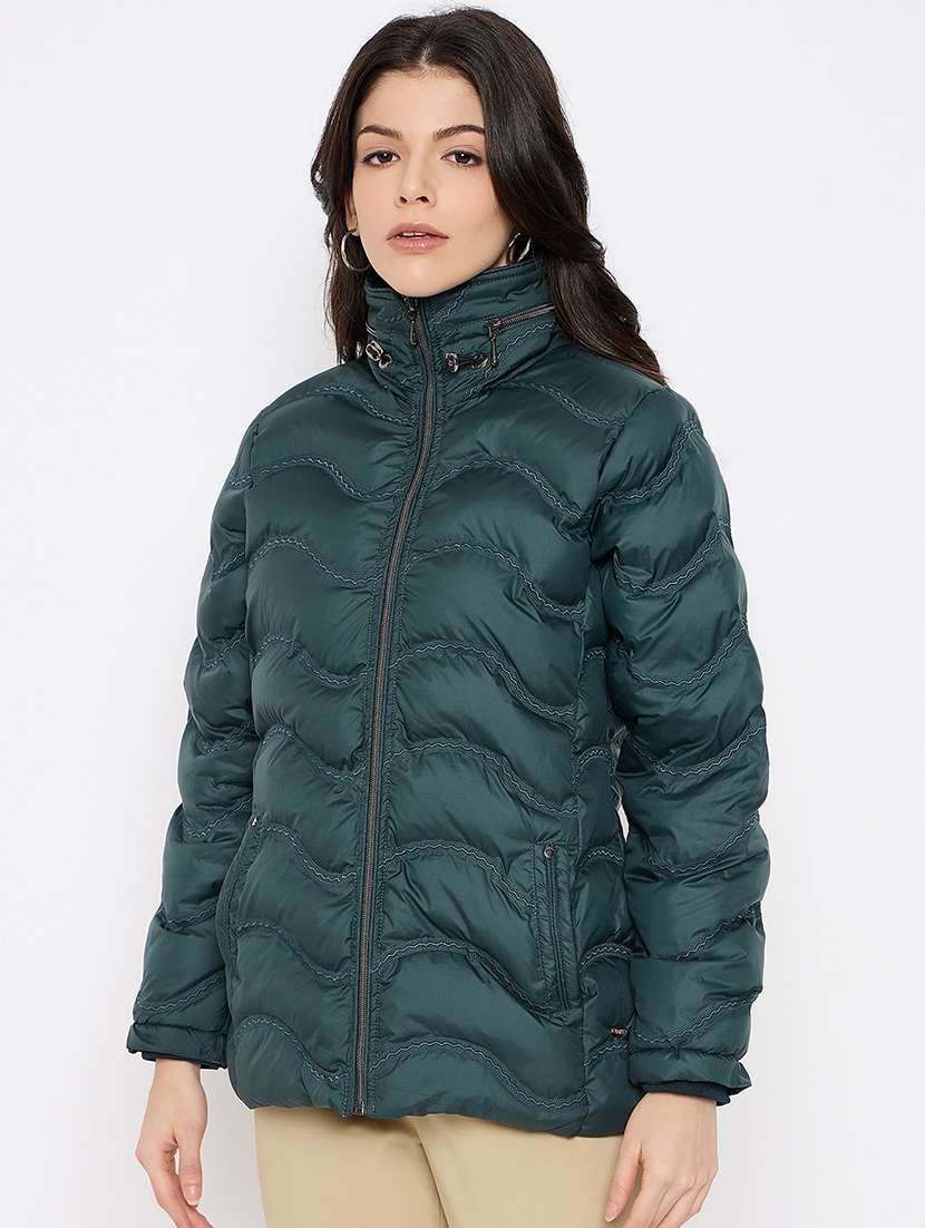 women solid long sleeves puffer jacket - 21686049 -  Standard Image - 1