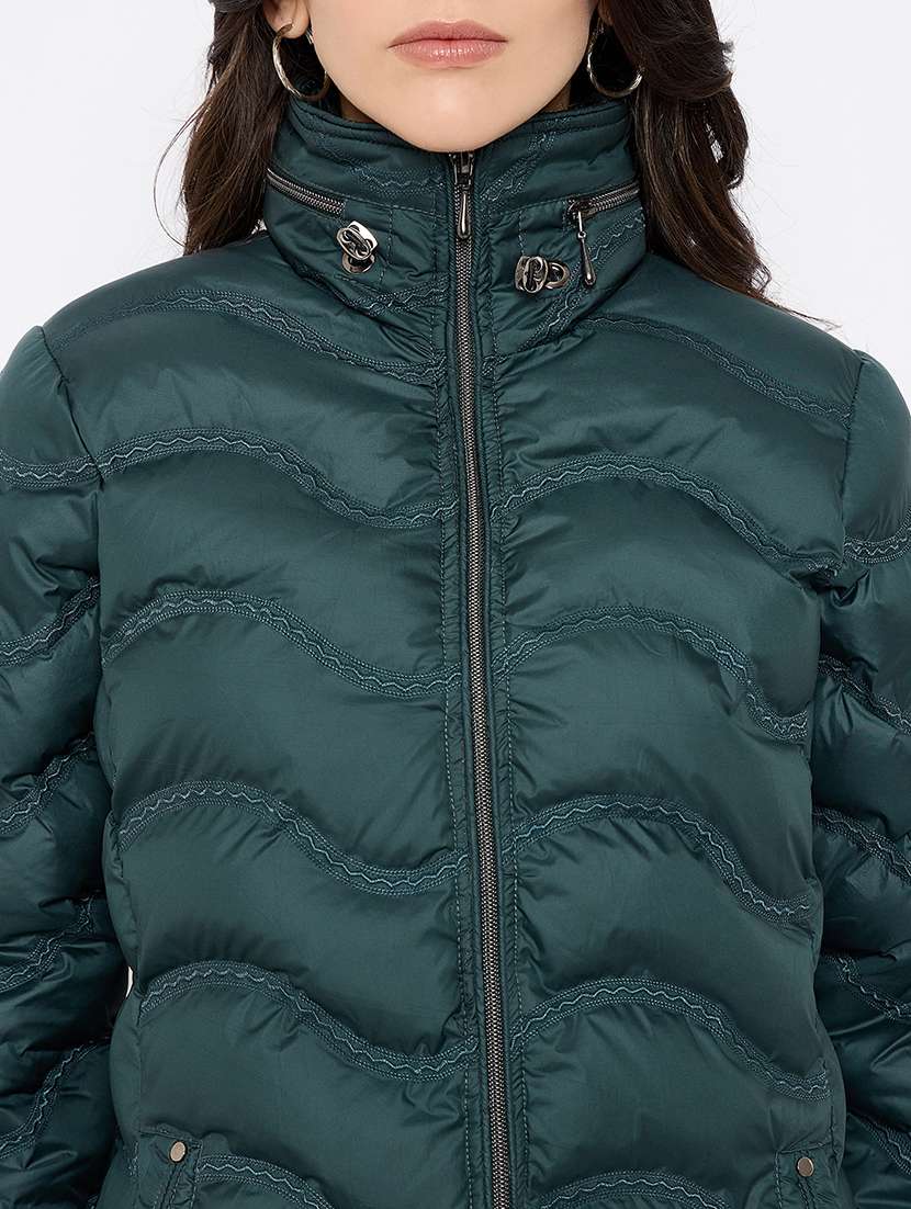 women solid long sleeves puffer jacket - 21686049 -  Standard Image - 4