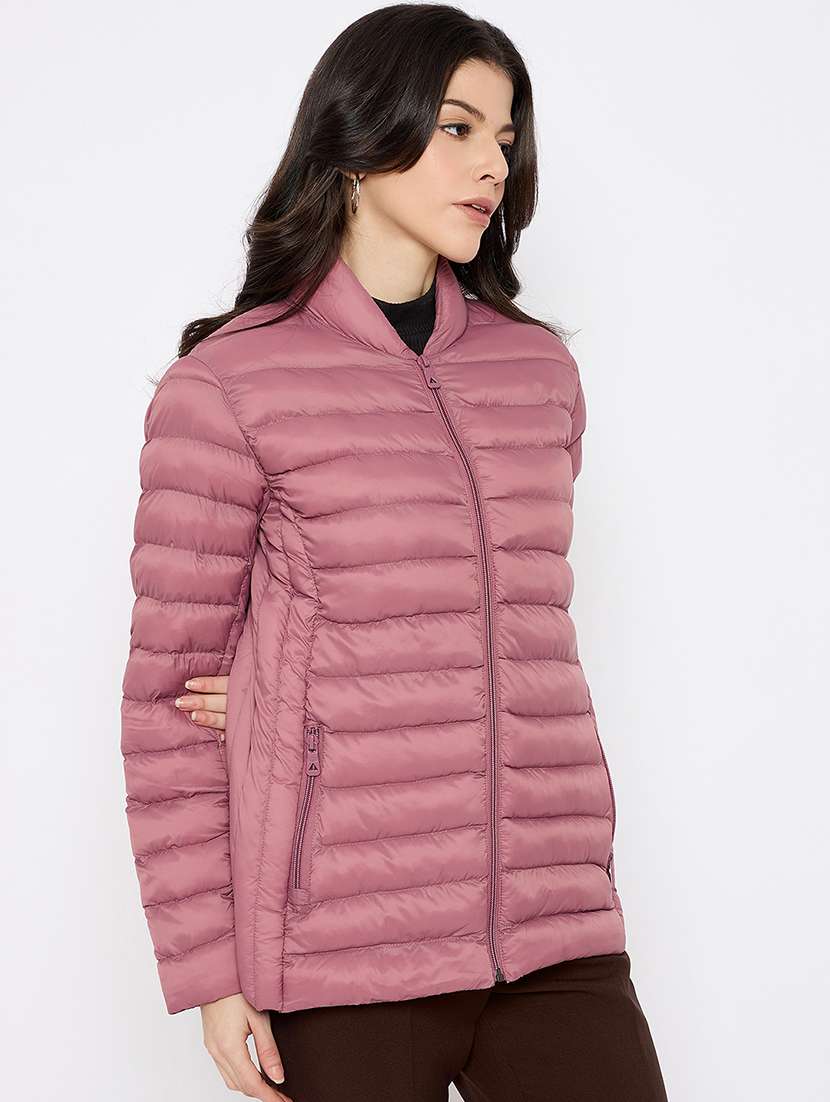 women solid long sleeves puffer jacket - 21686050 -  Standard Image - 1