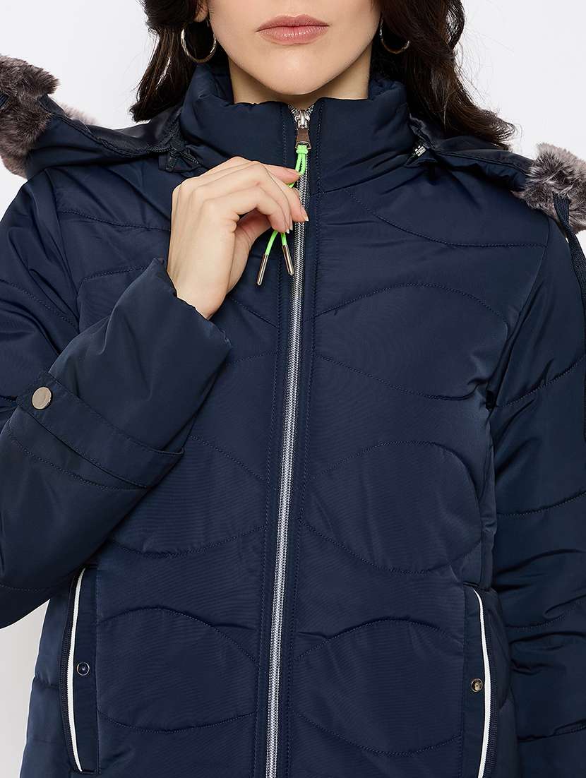 women solid fur detailed hooded parka jacket - 21686053 - Standard Image - 4