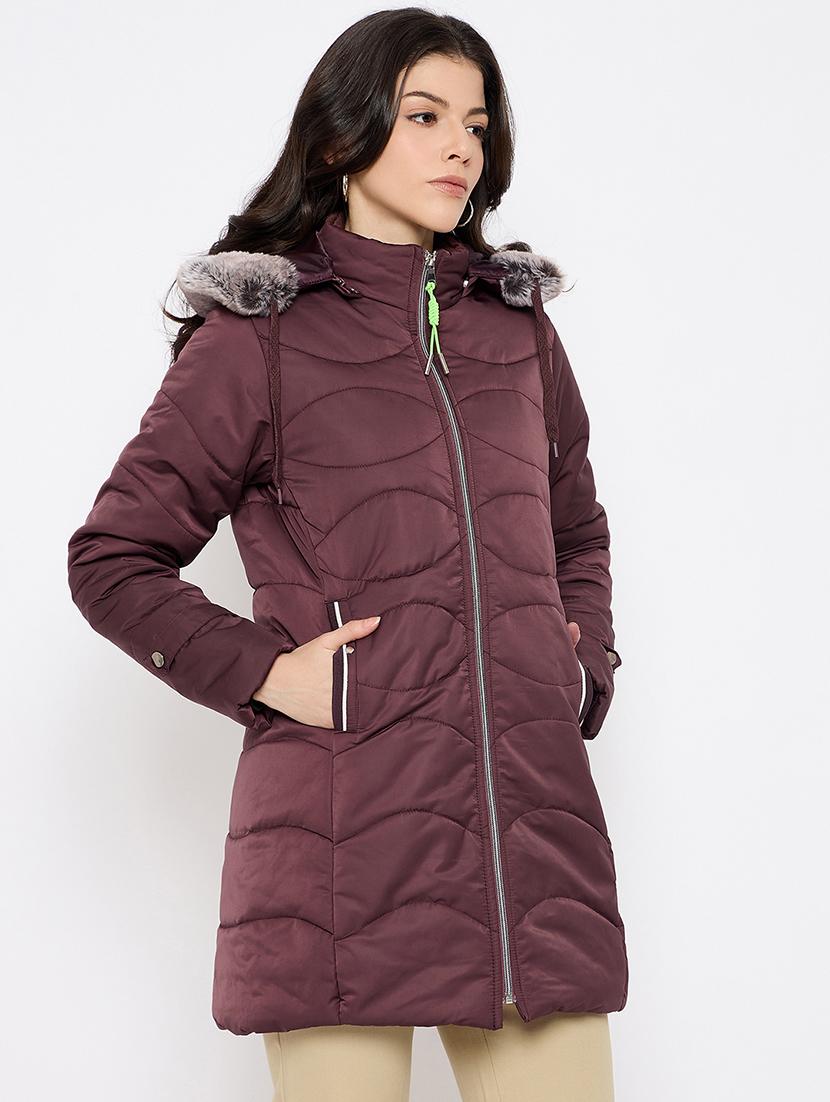 women solid fur detailed hooded parka jacket - 21686054 - Standard Image - 1