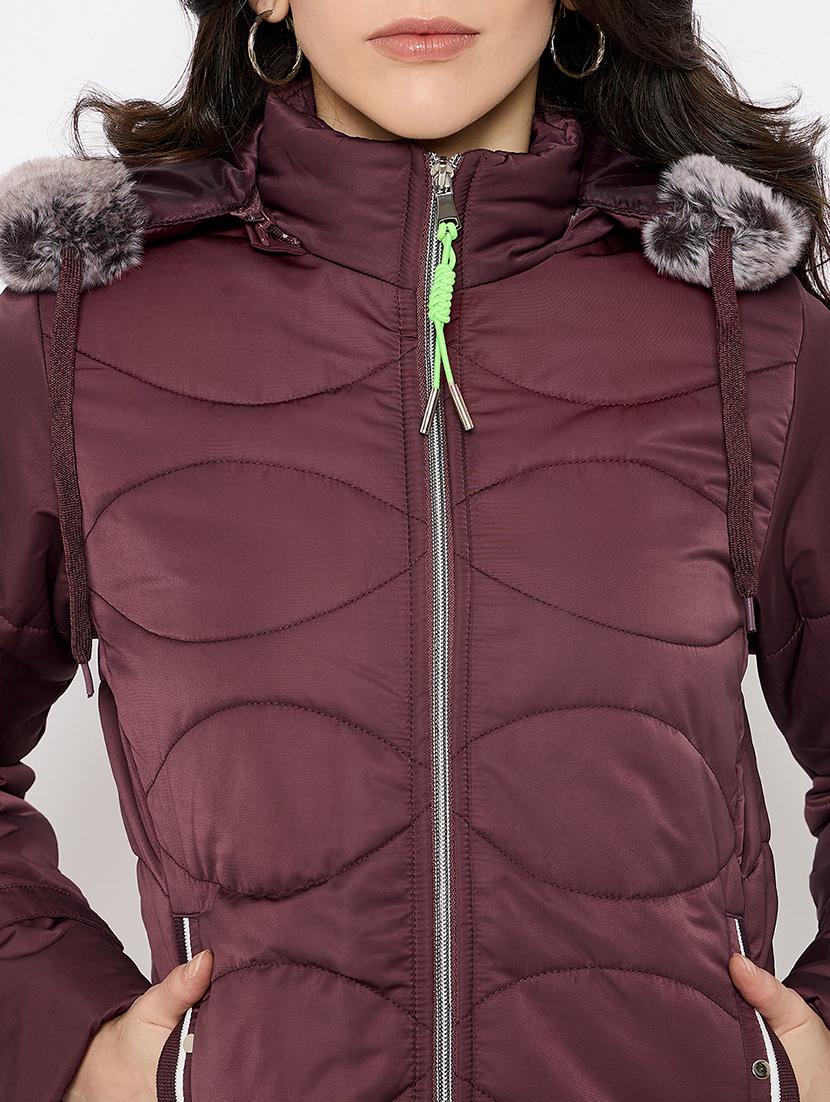 women solid fur detailed hooded parka jacket - 21686054 - Standard Image - 4