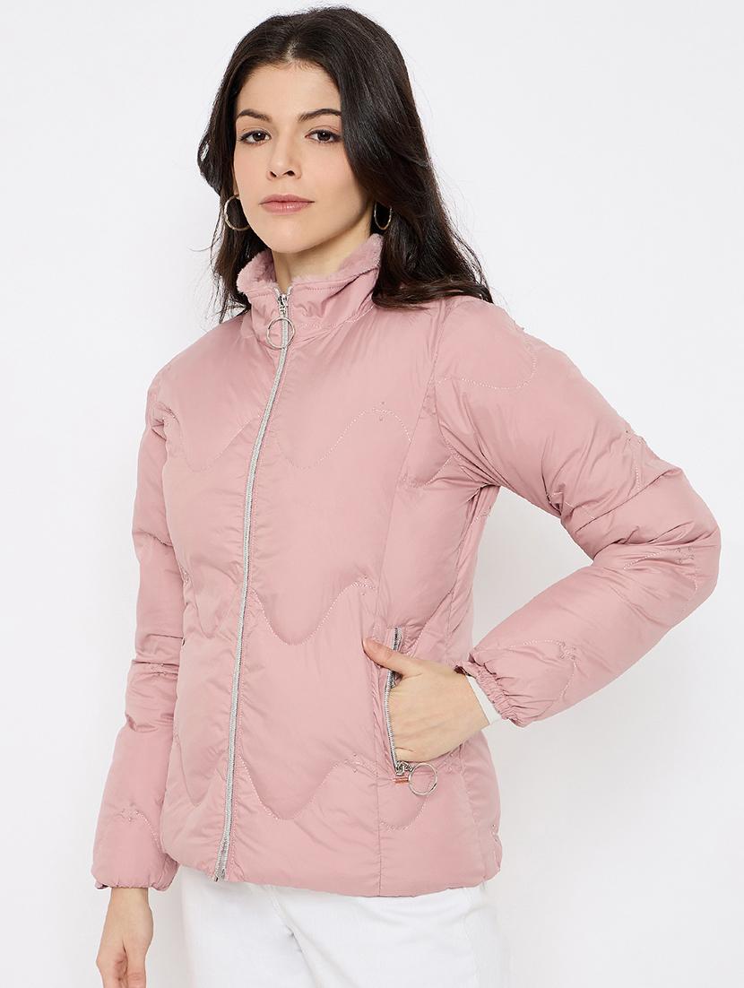 women solid long sleeves puffer jacket - 21686055 - Standard Image - 1