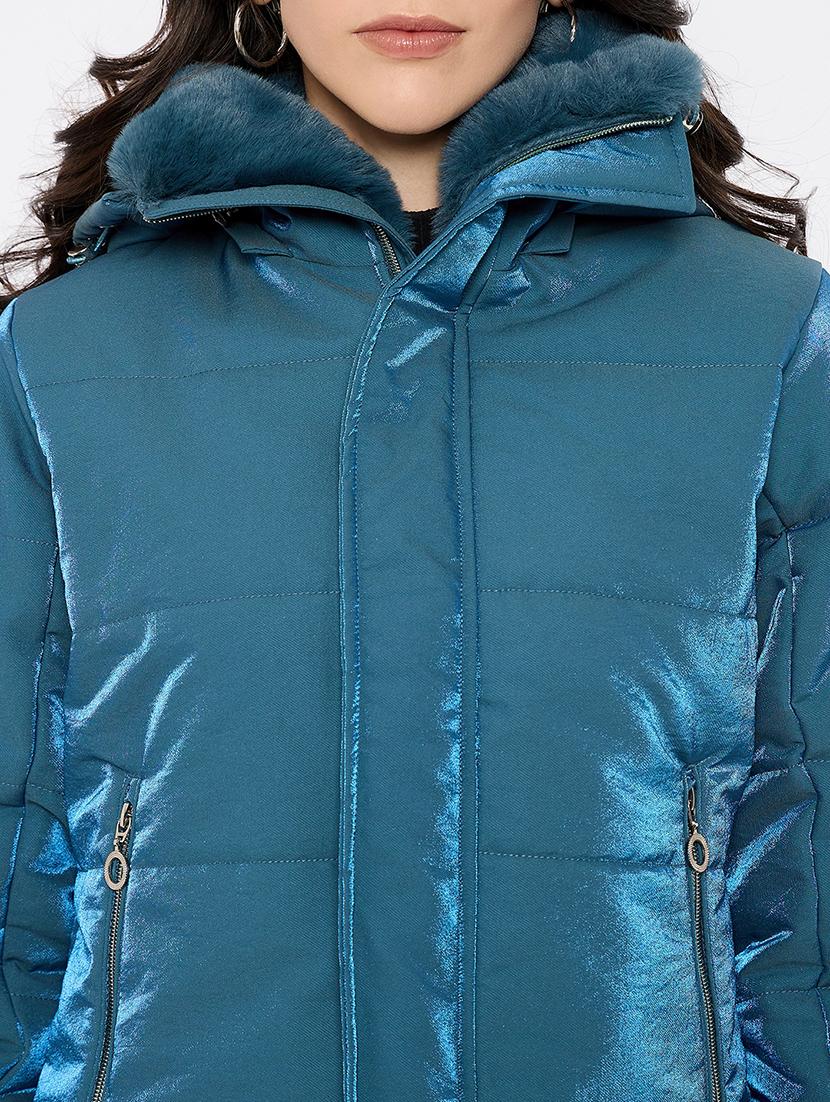 women solid fur detailed hooded puffer jacket - 21686058 - Standard Image - 4