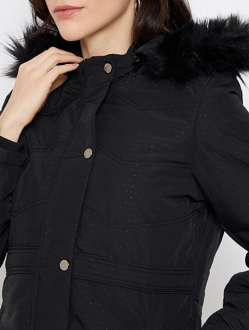 women solid fur detailed hooded bomber jacket - 21686059 - Standard Image - 4