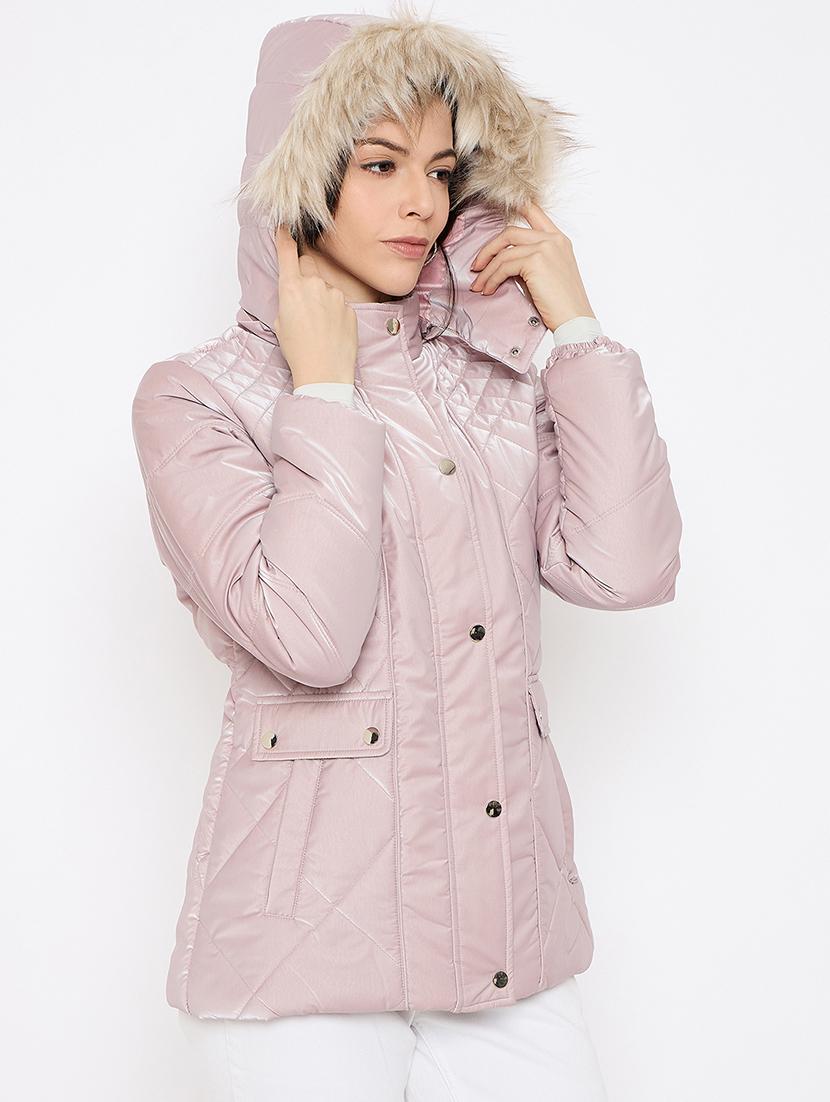 women solid fur detailed hooded parka jacket - 21686062 - Standard Image - 1