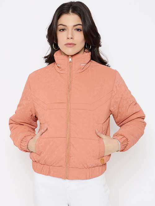 women solid long sleeves puffer jacket - 21686063 - Standard Image - 0