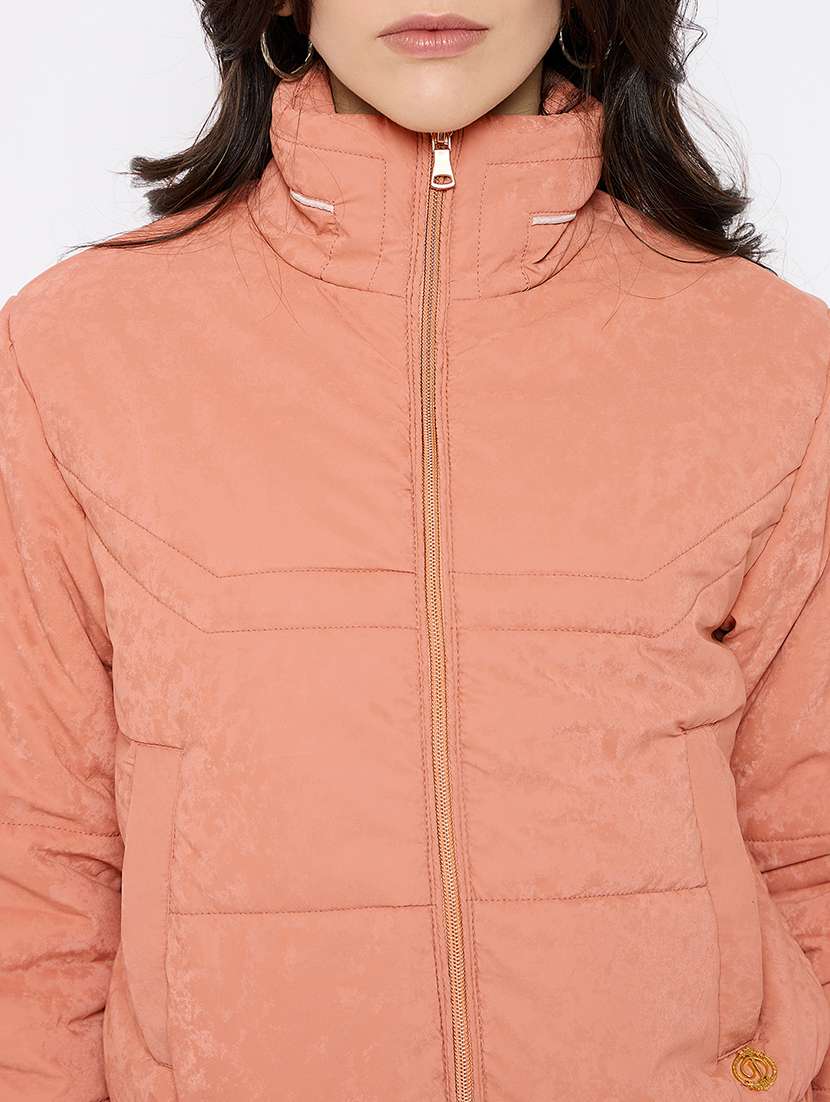 women solid long sleeves puffer jacket - 21686063 - Standard Image - 4