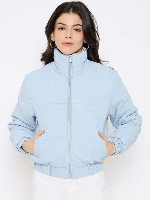 women solid long sleeves puffer jacket - 21686064 -  Standard Image - 0