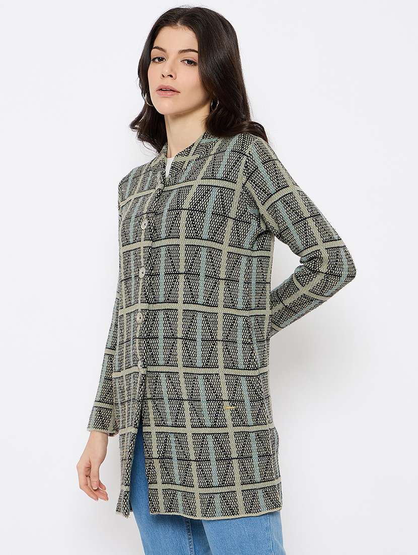 women self designed long sleeves cardigan - 21686070 -  Standard Image - 1