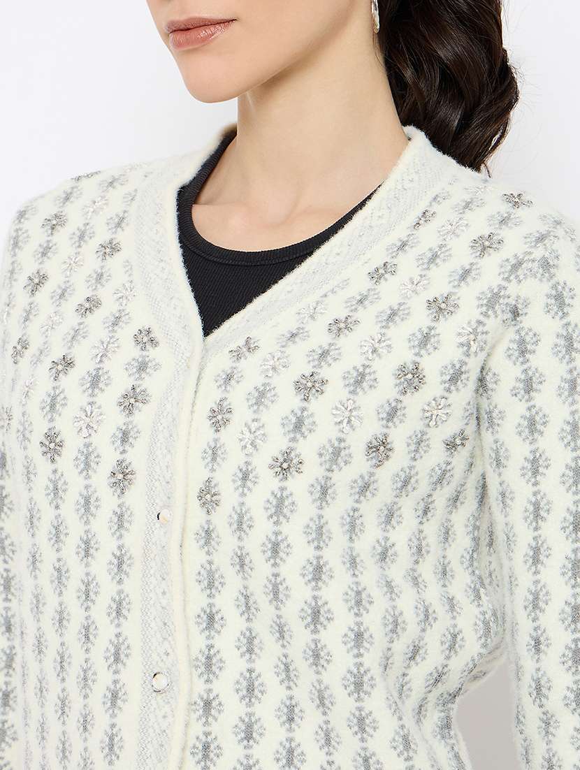 women self designed long sleeves cardigan - 21686080 -  Standard Image - 4