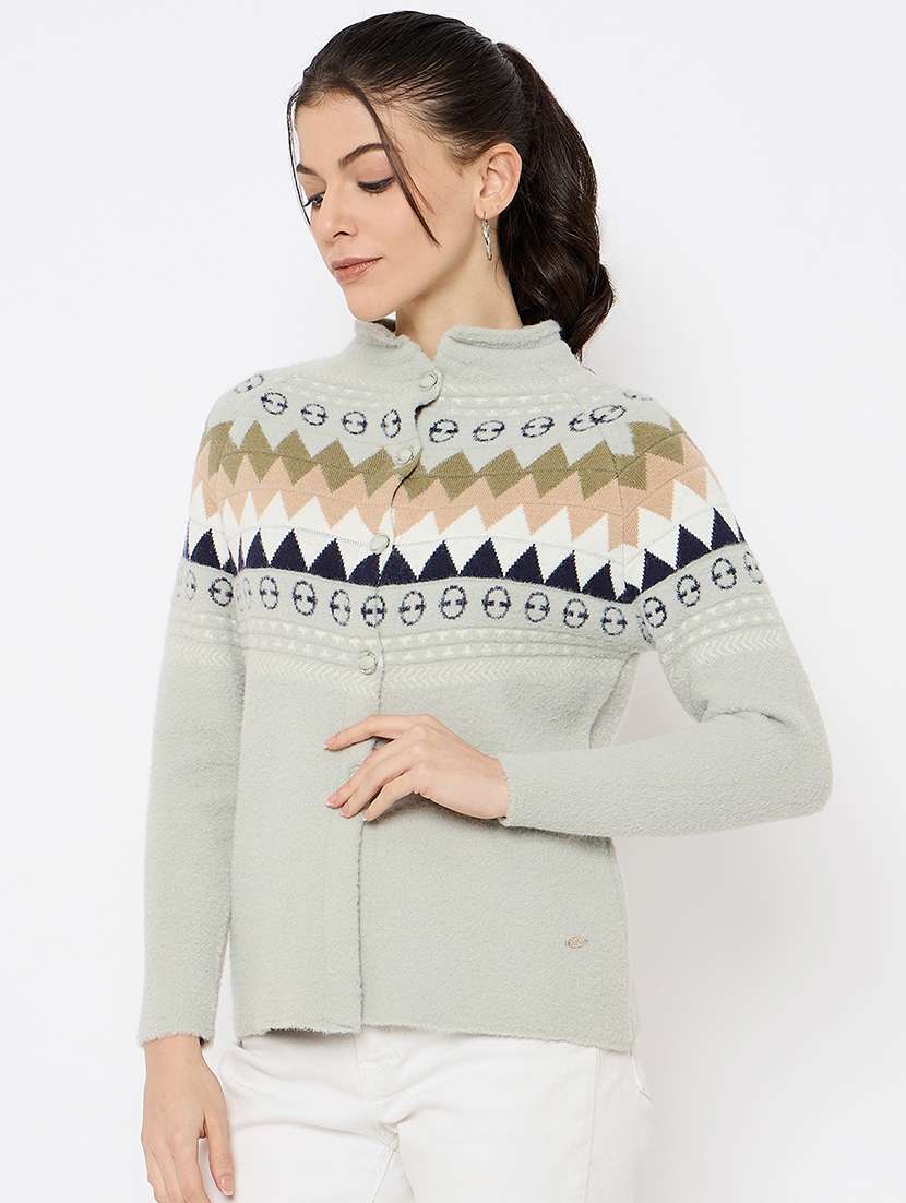 women self designed long sleeves cardigan - 21686082 - Standard Image - 1
