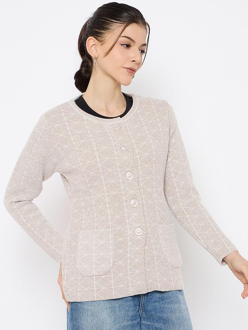 women self designed long sleeves cardigan - 21686086 - Standard Image - 1