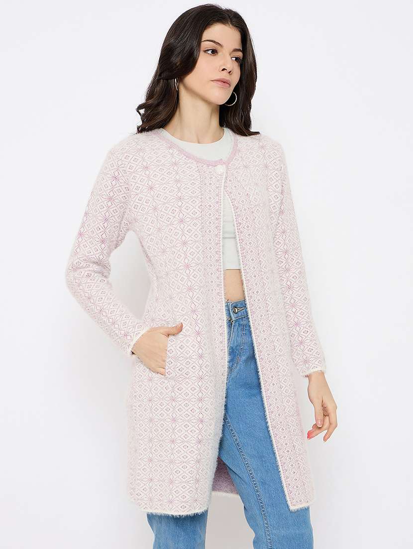 women self designed long sleeves cardigan - 21686090 -  Standard Image - 1