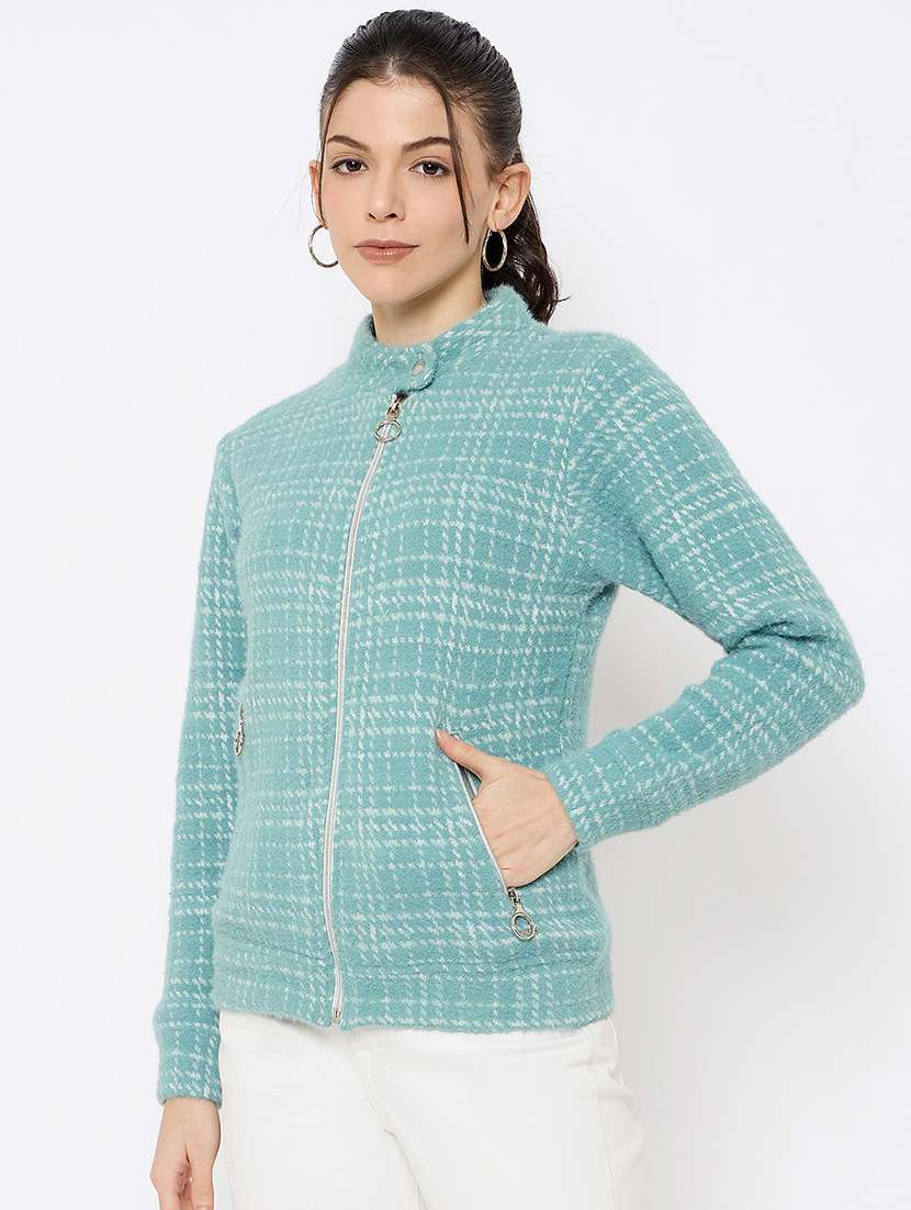 women checkered long sleeves jacket - 21686095 -  Standard Image - 1