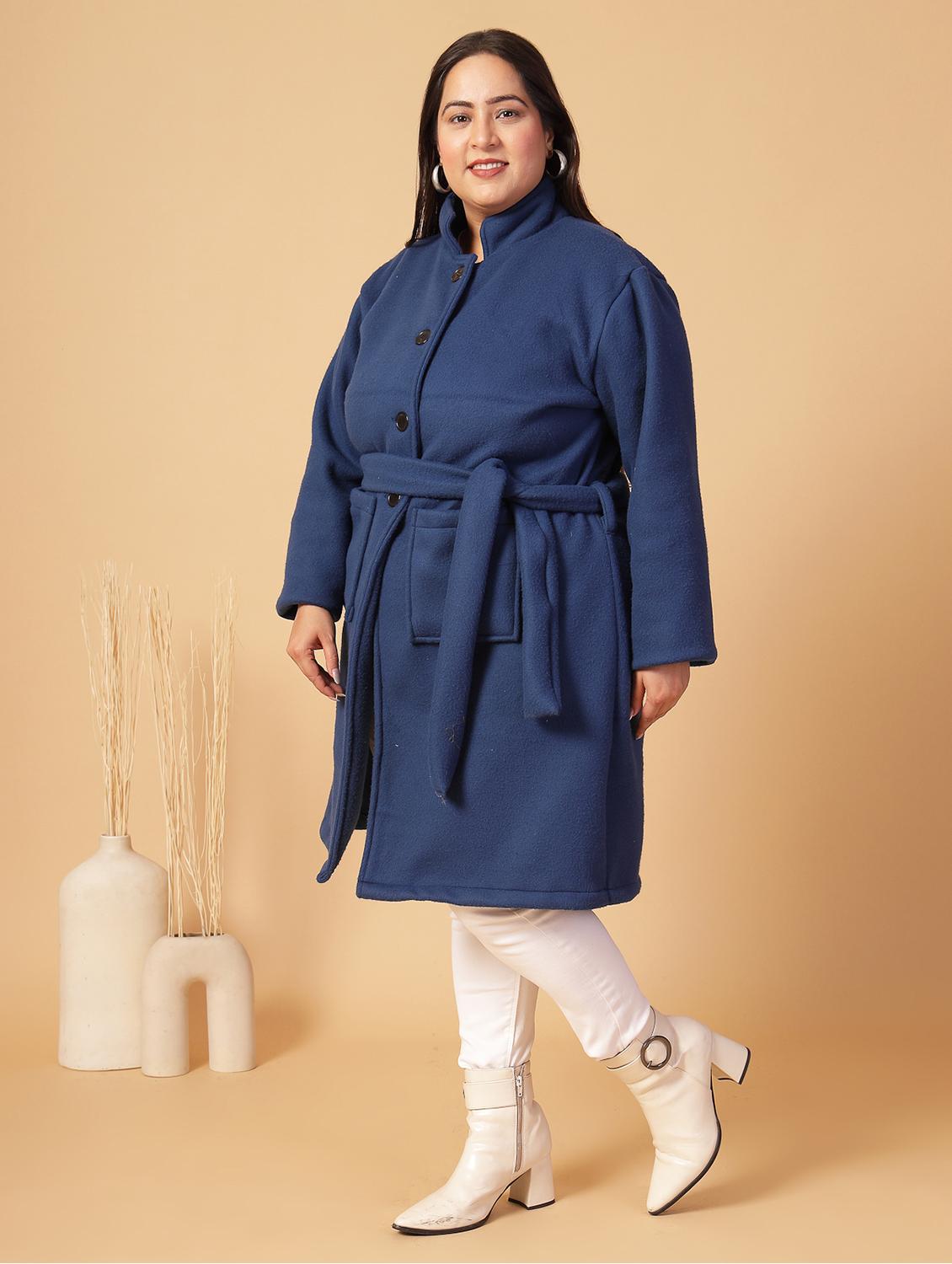 women plus size solid long sleeves trench coat - 21686183 - Standard Image - 1