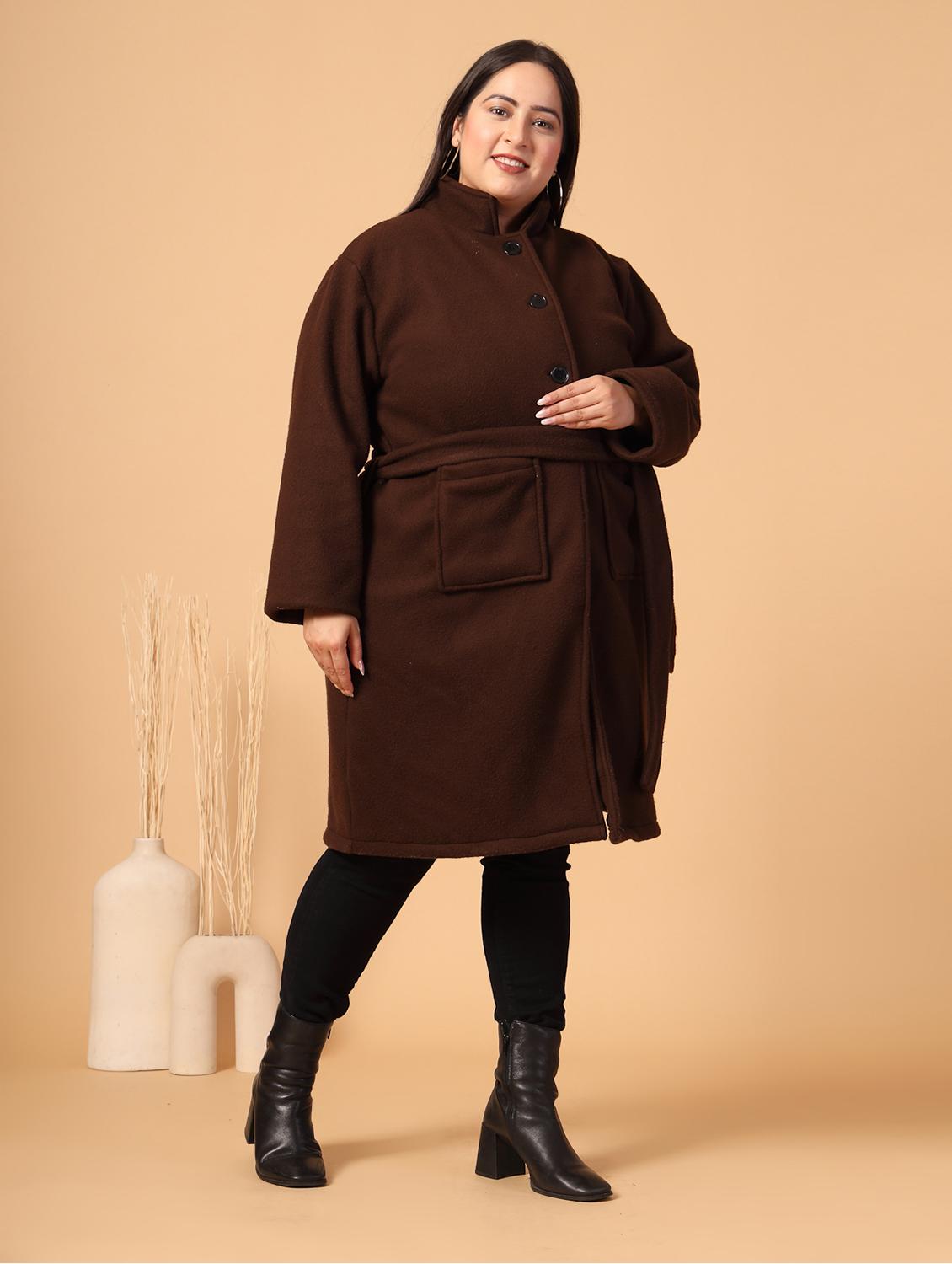 women plus size solid long sleeves trench coat - 21686184 - Standard Image - 1