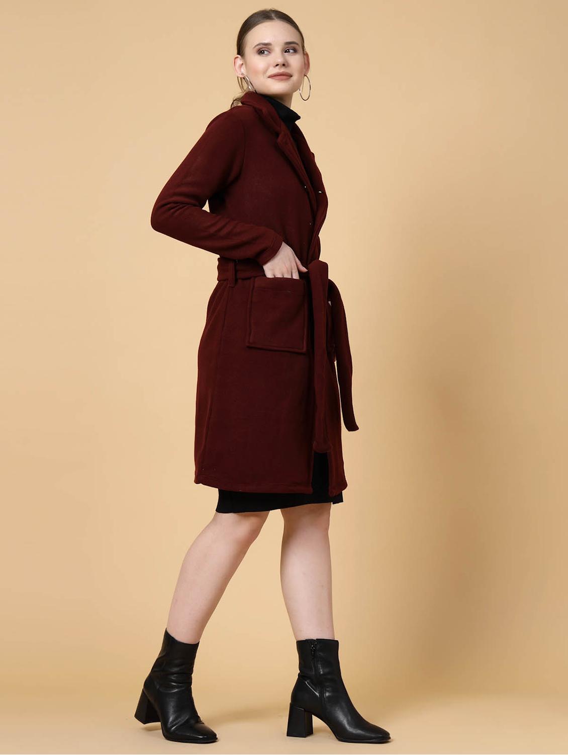 women solid long sleeves trench coat - 21686186 - Standard Image - 1