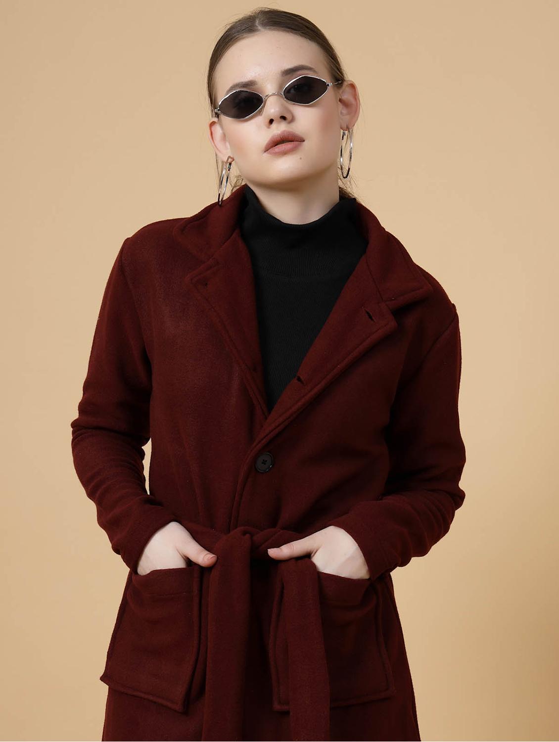 women solid long sleeves trench coat - 21686186 - Standard Image - 4